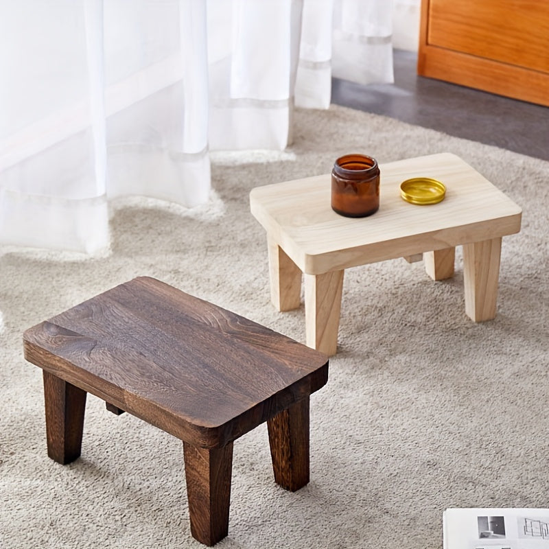 1pc Solid Wood Retro Square Stool - Japanese Style Low Seat, Footstool for Living Room and Bedroom, No Cushion