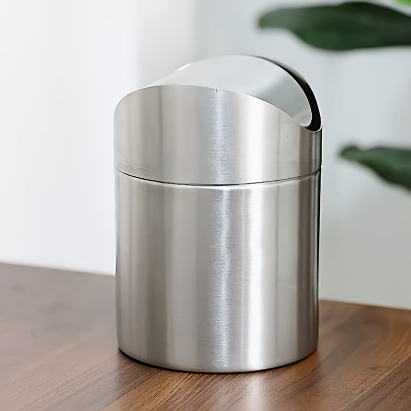 Mini Flip-Top Stainless Steel Trash Can - Durable, Sleek Design for Bedroom & Dressing Room Countertops, Countertop Trash Can | Modern Aesthetic | Sleek Finish