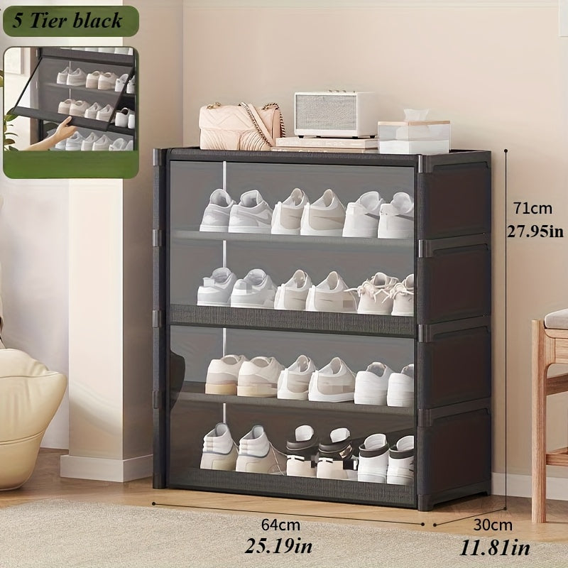 5-Tier Oversized Shoe Rack - Transparent Carbon Steel Modern Shoe Storage Organizer with Sturdy Metal Frame, Multi-Layer Design for Bedroom, Garage, Office - Space-Saving Durable Shoe Cabinet, Shoe Organizer Storage, Bedroom Organizer, Sleek Material