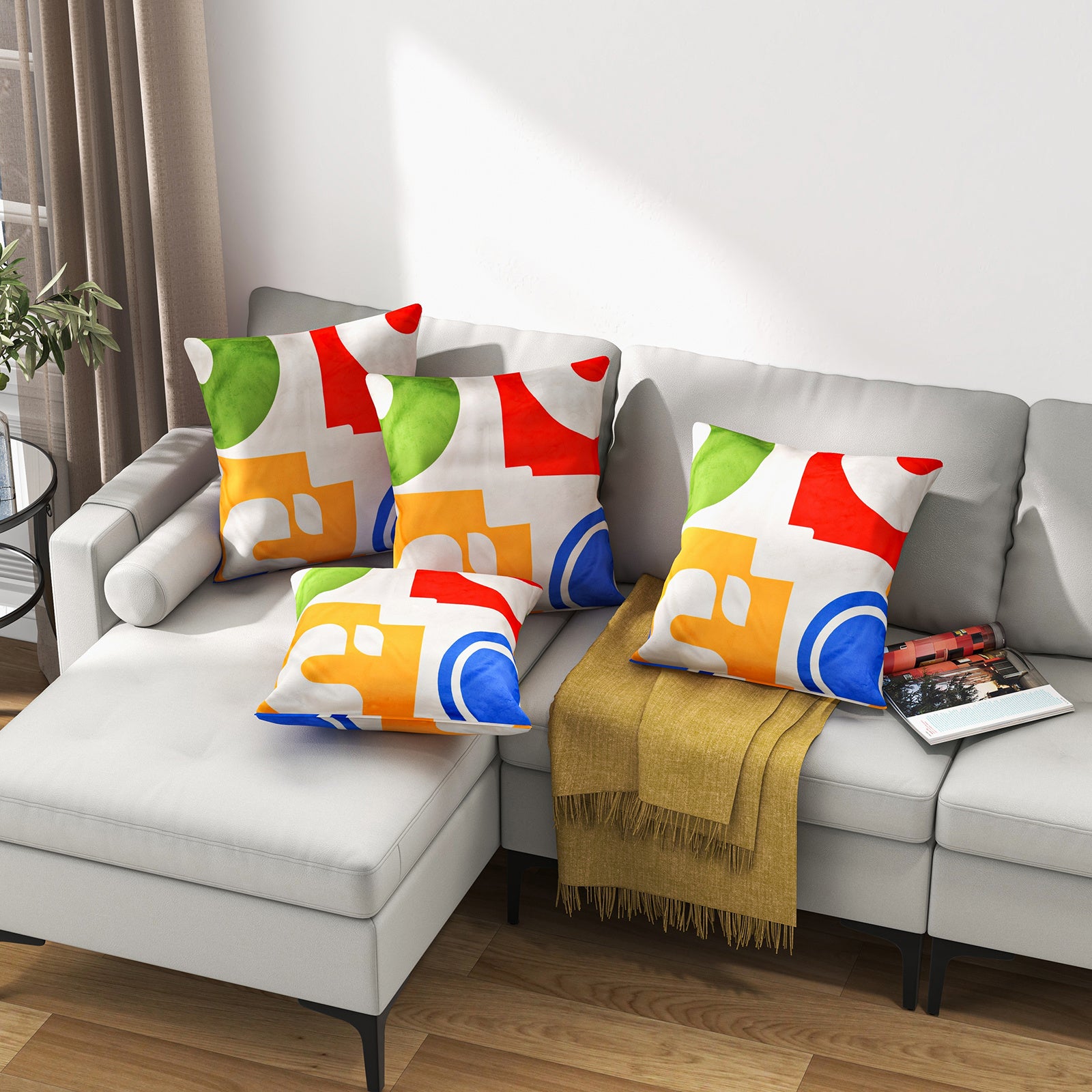 Maxmass Ensemble de 4 Coussins Carr¨¦s en Velours Amovibles et Lavables, Rouge 18\