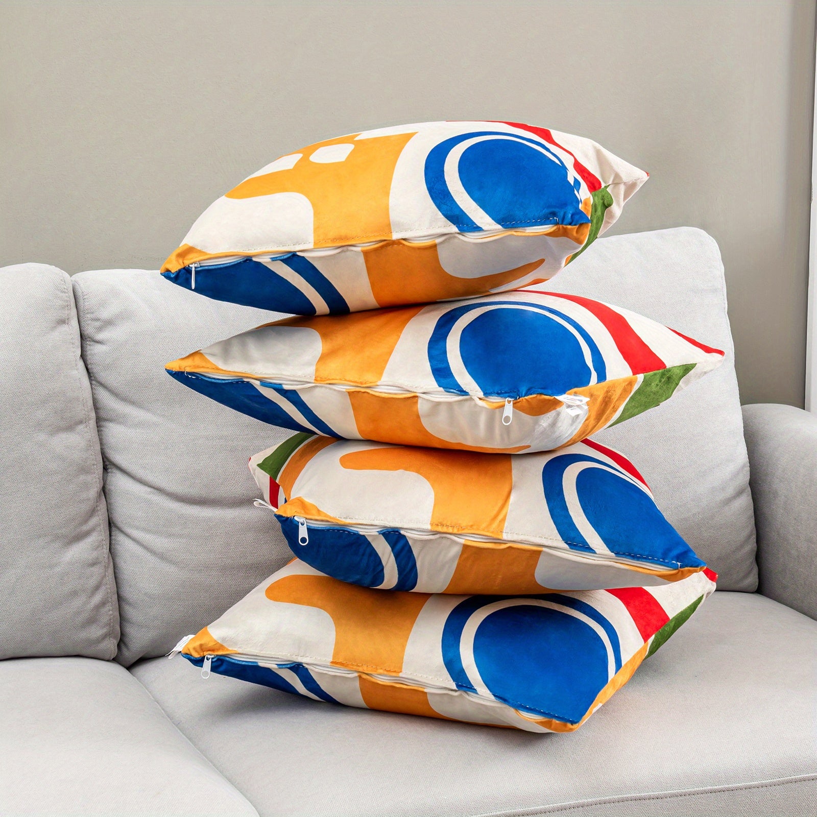 Maxmass Ensemble de 4 Coussins Carr¨¦s en Velours Amovibles et Lavables, Rouge 18\