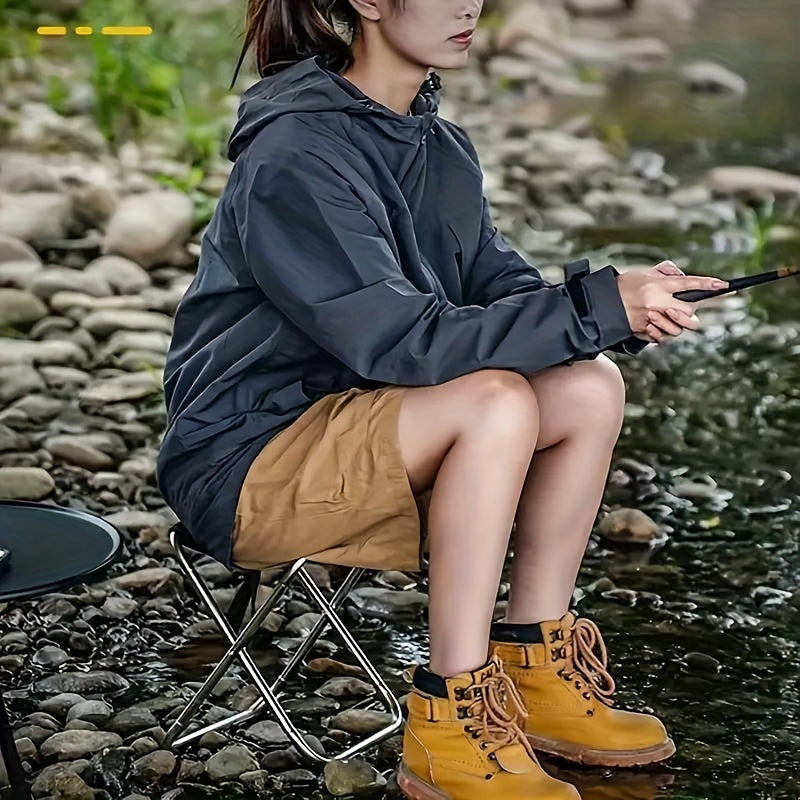 1pc Stainless Steel Square Folding Stool - Compact Lightweight Portable Quick-Fold Design, No Battery Needed, Durable Rust-Resistant for Travel Camping Fishing Outdoor Activities (Black), Camping Gear, Sleek Metal Finish, Sturdy Construction