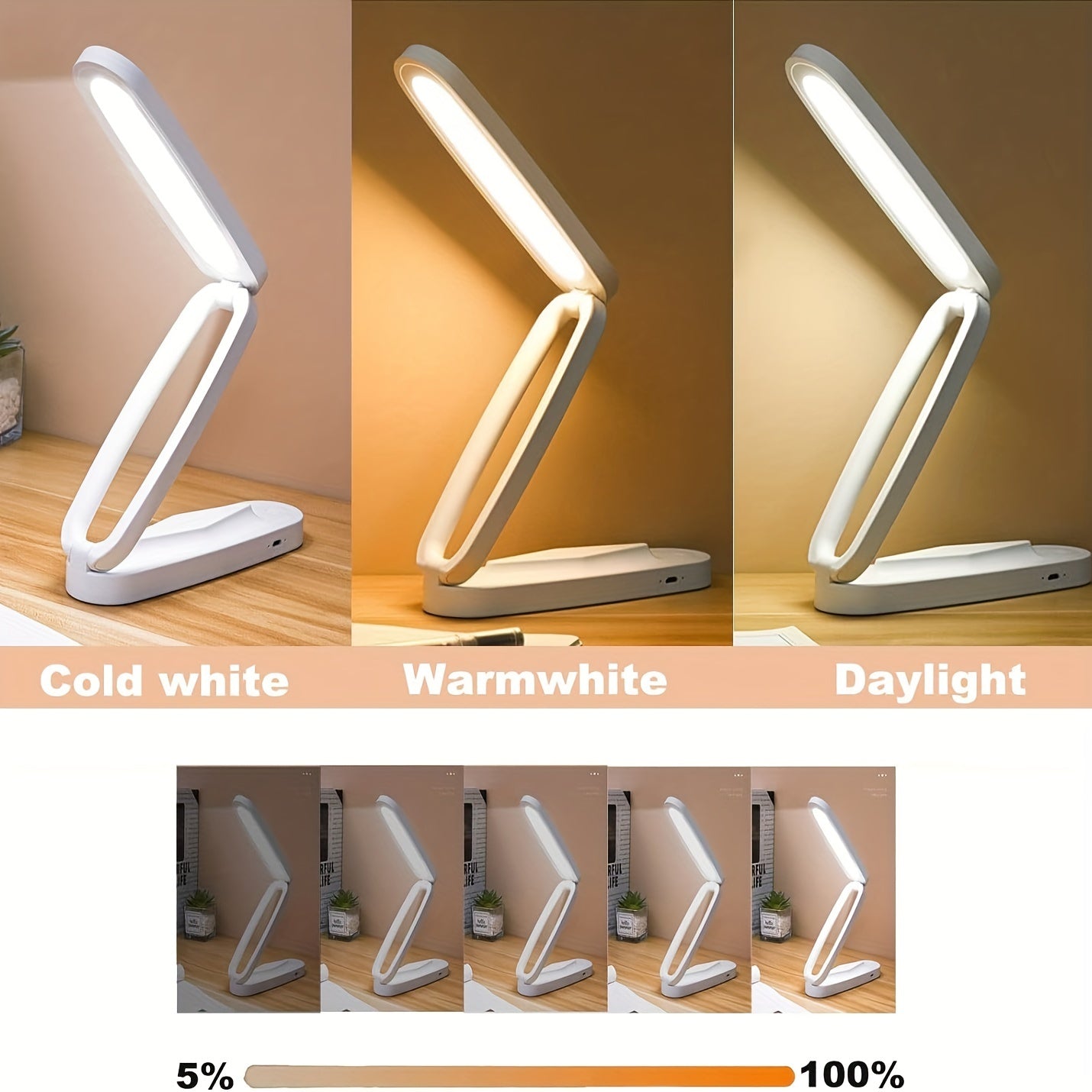 1pc Foldable LED Desk Lamp, Small Book Reading Light With 3 Brightness Color, Rechargeable & Dimmable, Eye-Caring Studying Light, Portable Table Lamp, For Home, Office, Travel