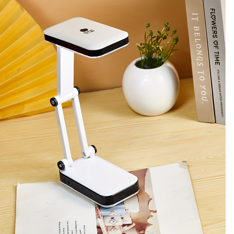 Foldable LED Desk Lamp with Eye Protection, Dual Power Source (Battery\u002FUSB), Adjustable Brightness, White, Ideal for Students, Dorm Rooms, and Bedside Reading, Desk Lamps for Home Office