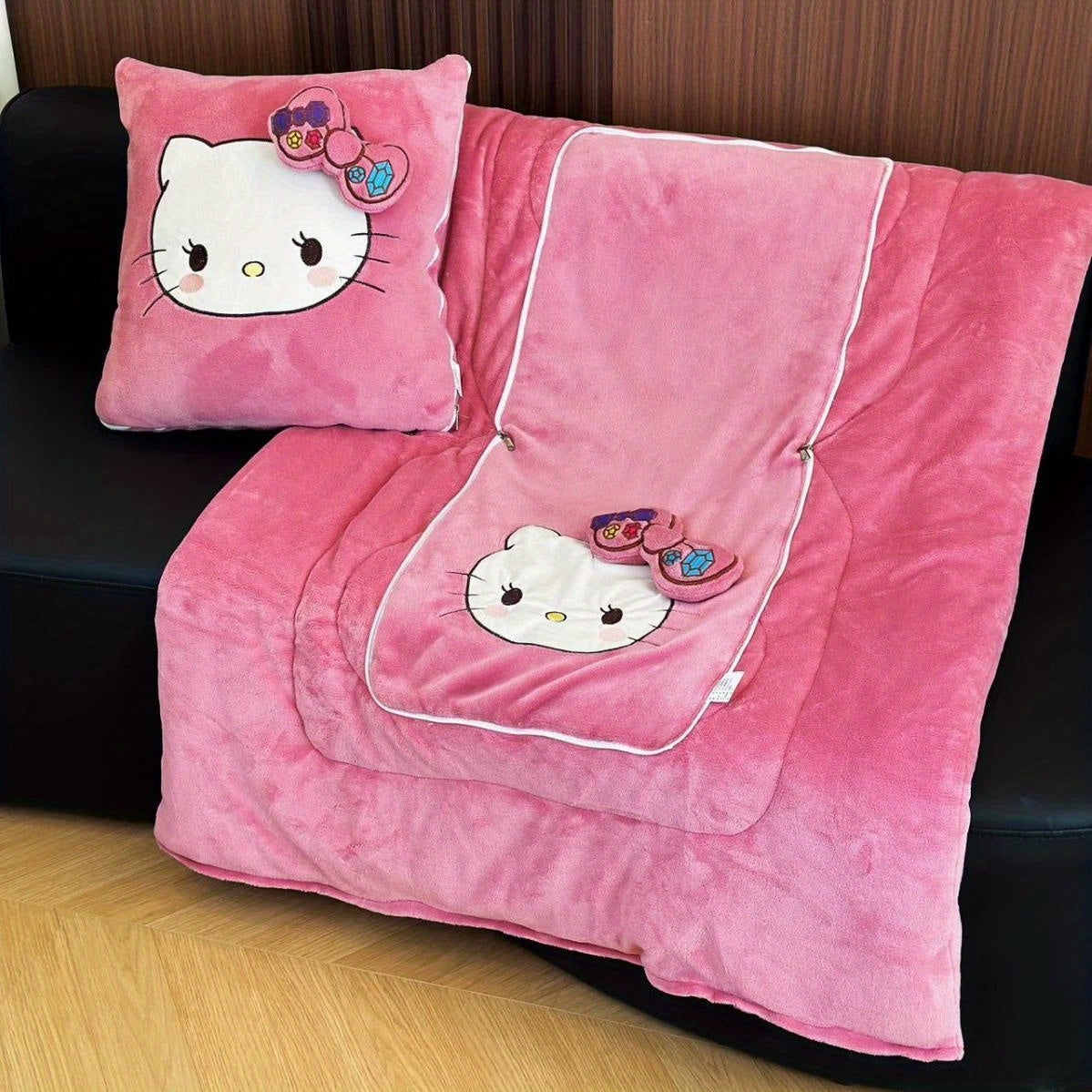 Kit Sanrio Hello Kitty 2 en 1 - Coussin et Couverture, Coussin de Si¨¨ge, Couverture et Tapis pour Climatisation de Voiture, Couverture Portable et Oreiller de Voyage - Cadeaux pour Anniversaire, Saint-Valentin, F¨ºte des M¨¨res
