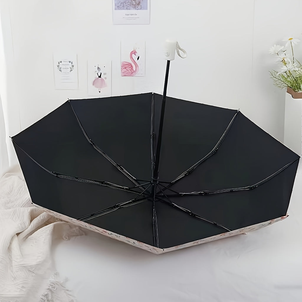 Parapluie pliant ¨¤ motif floral Partysu, l¨¦ger et portable, imperm¨¦able ¨¤ 8 baleines, protection solaire, ¨¦quipement de pluie pour les d¨¦placements quotidiens, parapluie de voyage ¨¤ main.