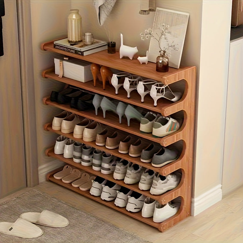 2-Tier\u002F6-Tier Natural Finish Wooden Shoe Rack - Space-Saving, Easy to Assemble, Perfect for Dorms and Hallways, Stylish Narrow Storage Solution, Non-Food Contact Safe, Shoe Organizer Box