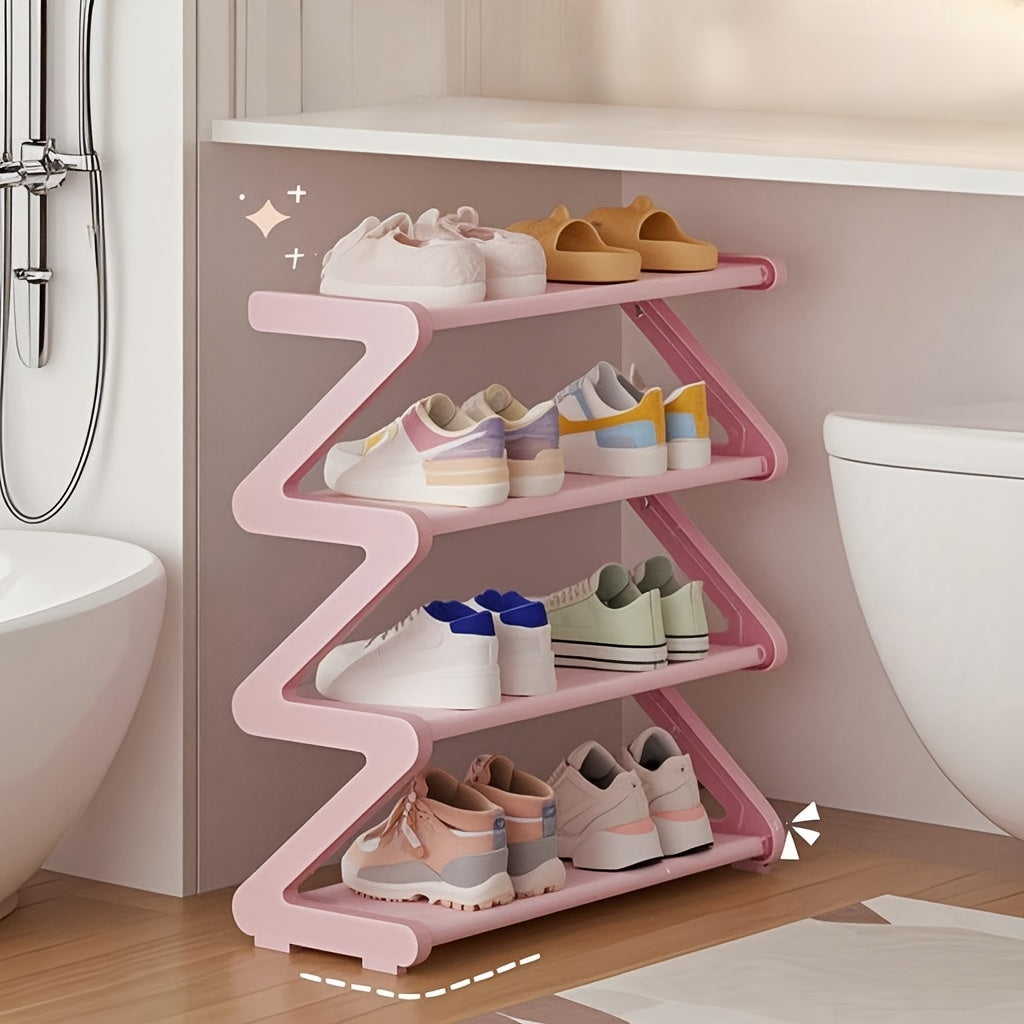 4-Tier Z-Shaped Shoe Rack ¨C Space-Saving, Multi-Layer Storage Organizer for Bathroom, Dorm, or Small Apartment ¨C Easy Assembly, Under 27\