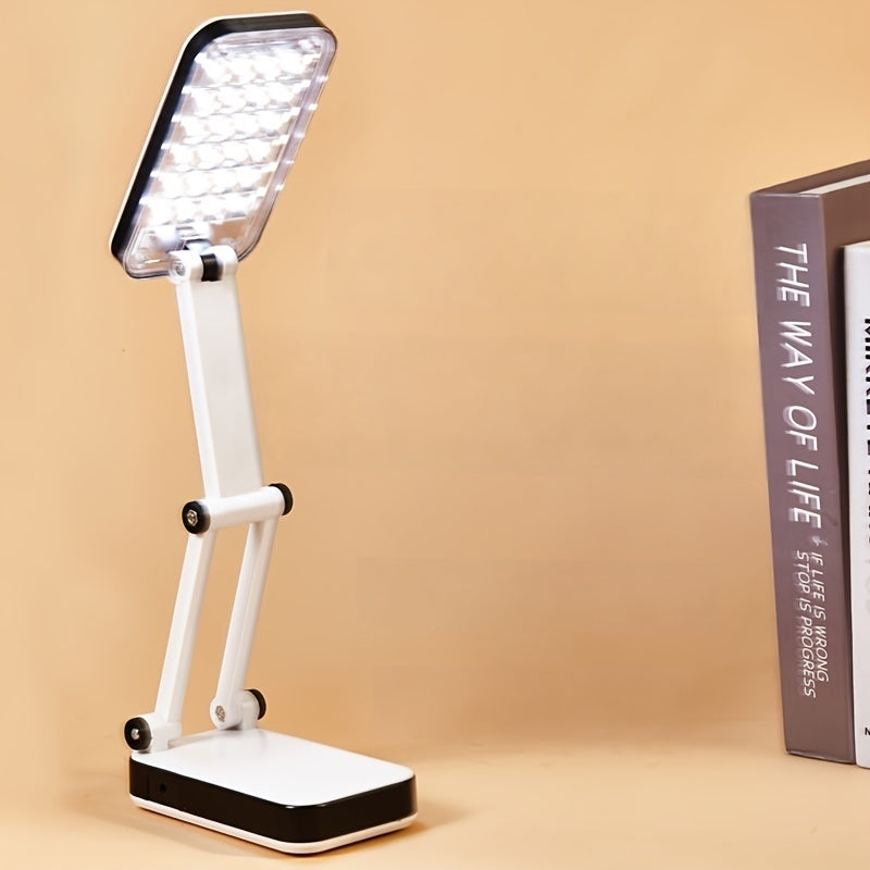Foldable LED Desk Lamp with Eye Protection, Dual Power Source (Battery\u002FUSB), Adjustable Brightness, White, Ideal for Students, Dorm Rooms, and Bedside Reading, Desk Lamps for Home Office