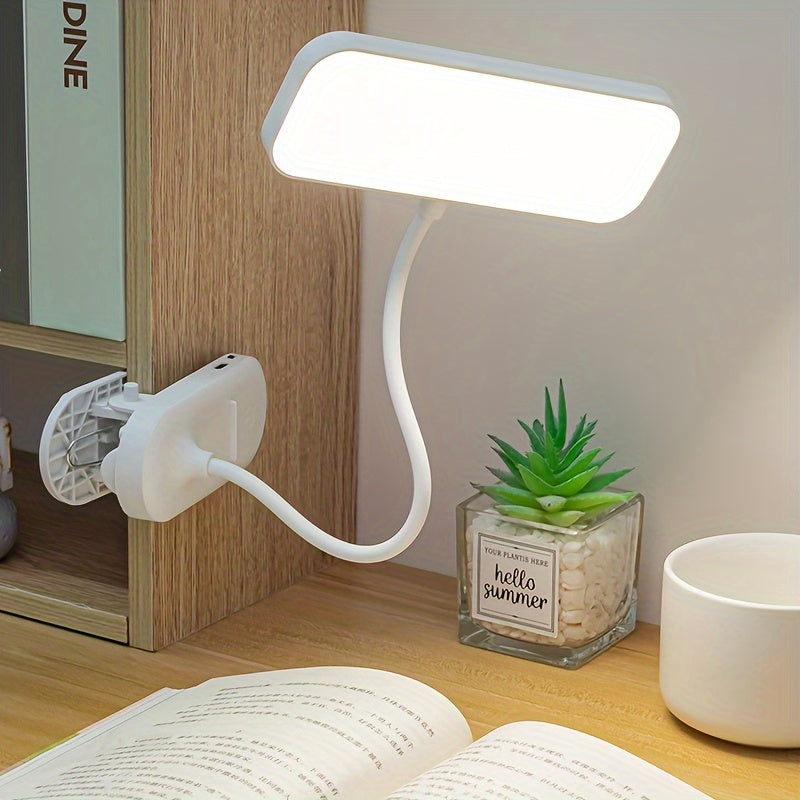 Dimmable LED Clamp Desk Lamp, Touch Control Clip-On Light with Adjustable Brightness, Color Changing, USB\u002FBattery Dual Power, Rechargeable 800mAh Lithium, Indoor Use for Home, Dormitory, Reading, Bedside - White