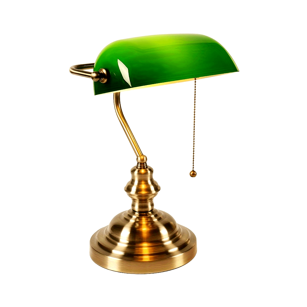 Green Glass Bankers Lamp Desk Lamp Retro Pull Chain Switch Table Lamp Bronze Finish Base E26 Plug in Fixture Office Lamp for Home Office Workplace Library Piano