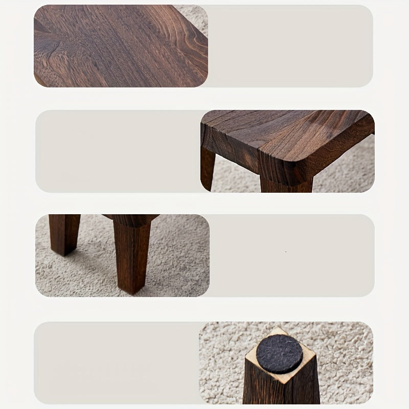 1pc Solid Wood Retro Square Stool - Japanese Style Low Seat, Footstool for Living Room and Bedroom, No Cushion