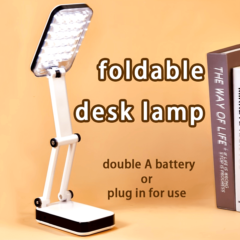 Foldable LED Desk Lamp with Eye Protection, Dual Power Source (Battery\u002FUSB), Adjustable Brightness, White, Ideal for Students, Dorm Rooms, and Bedside Reading, Desk Lamps for Home Office