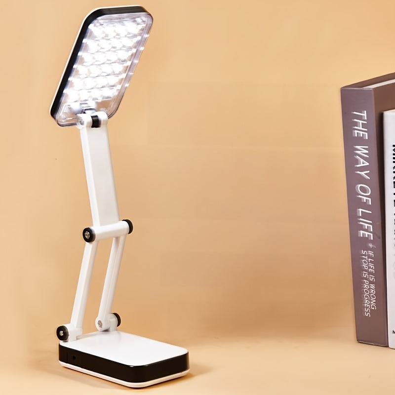 Foldable LED Desk Lamp with Eye Protection, Dual Power Source (Battery\u002FUSB), Adjustable Brightness, White, Ideal for Students, Dorm Rooms, and Bedside Reading, Desk Lamps for Home Office