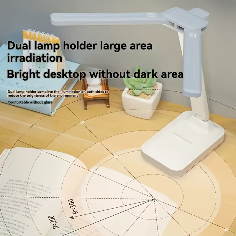 LED Dual-Headed Multifunctional Folding Desk Lamp for Student Dormitory, Study and Reading Light, Touch Charging Plug-in Small Night Light, Bedside Lamp