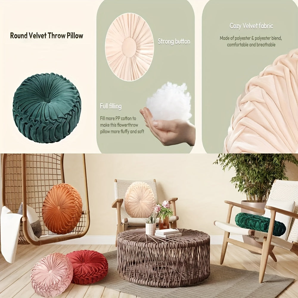 2 coussins d¨¦coratifs ronds pliss¨¦s, coussins d¨¦coratifs citrouille ¨¦l¨¦gants avec bouton central, coussins de sol en velours vintage pour canap¨¦, lit, chaise de coiffeuse