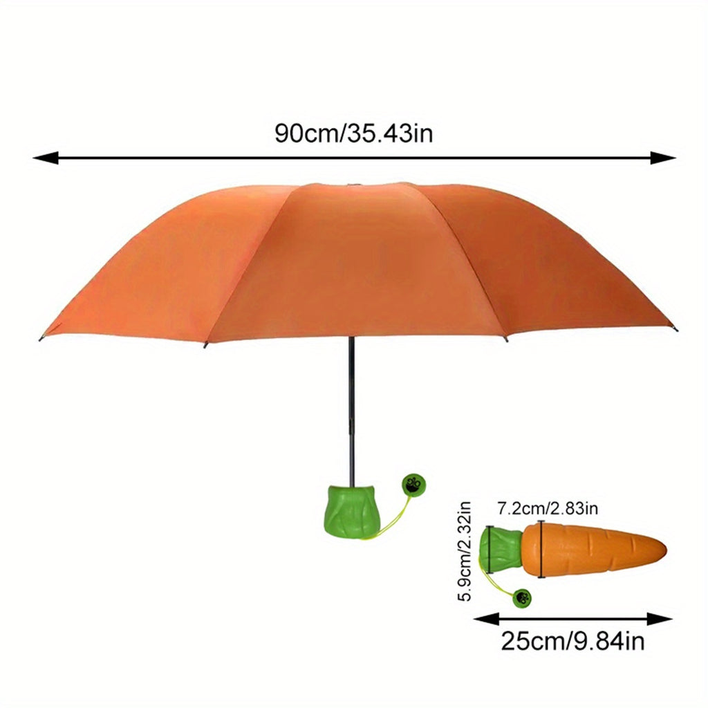 Parapluie pliable pour enfants avec motif de carottes - Protection contre le soleil et la pluie, coupe-vent, portable, orange avec accents de feuilles vertes, id¨¦al pour les activit¨¦s en plein air et l'utilisation quotidienne, parapluie pour la pluie