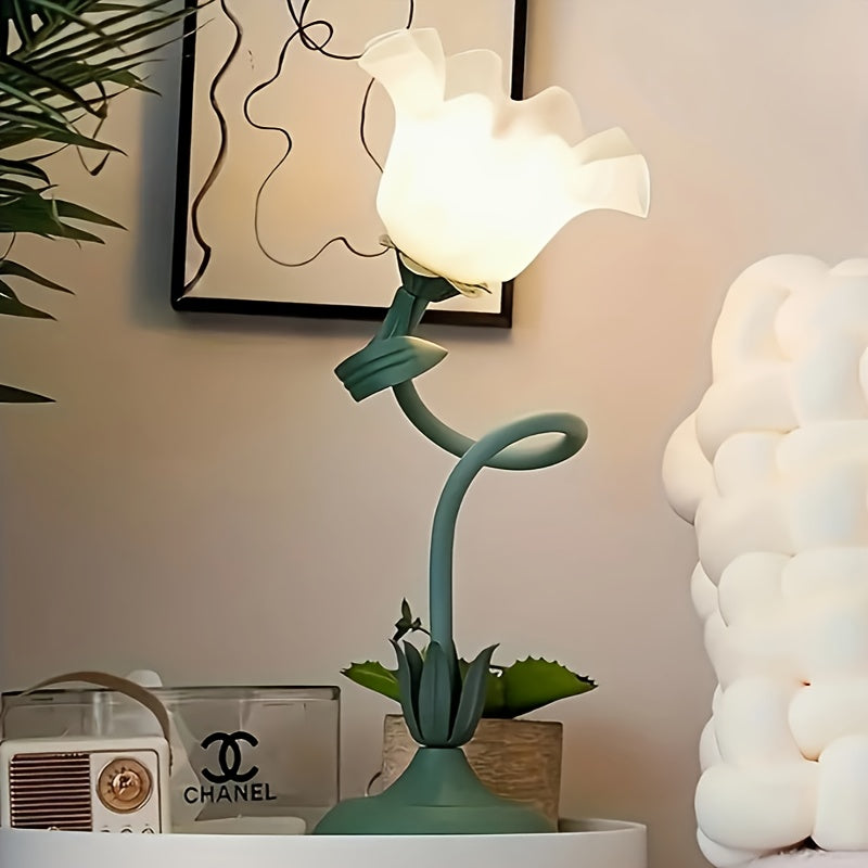 Green Flower Lamp, Flower-shaped Lighting Fixture, Mother's Day Gift, Holiday Gift, Birthday Gift, Suitable for Bedroom, Living Room, Dormitory, Restaurant and other Scenes, Cute Exquisite Light, Warm Romantic, Home Atmosphere Sensing Lamp, ins Style
