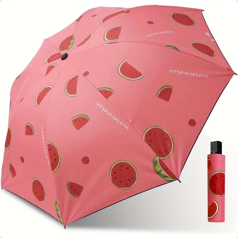 Parapluie pliant compact avec design de tranche de melon - Imperm¨¦able, protection UV, coupe-vent, parapluie de voyage portable avec cadre en m¨¦tal, s¨¦paration s¨¨che\u002Fliquide, ¨¦quipement de pluie compact, favori des ¨¦tudiants, parapluie mignon