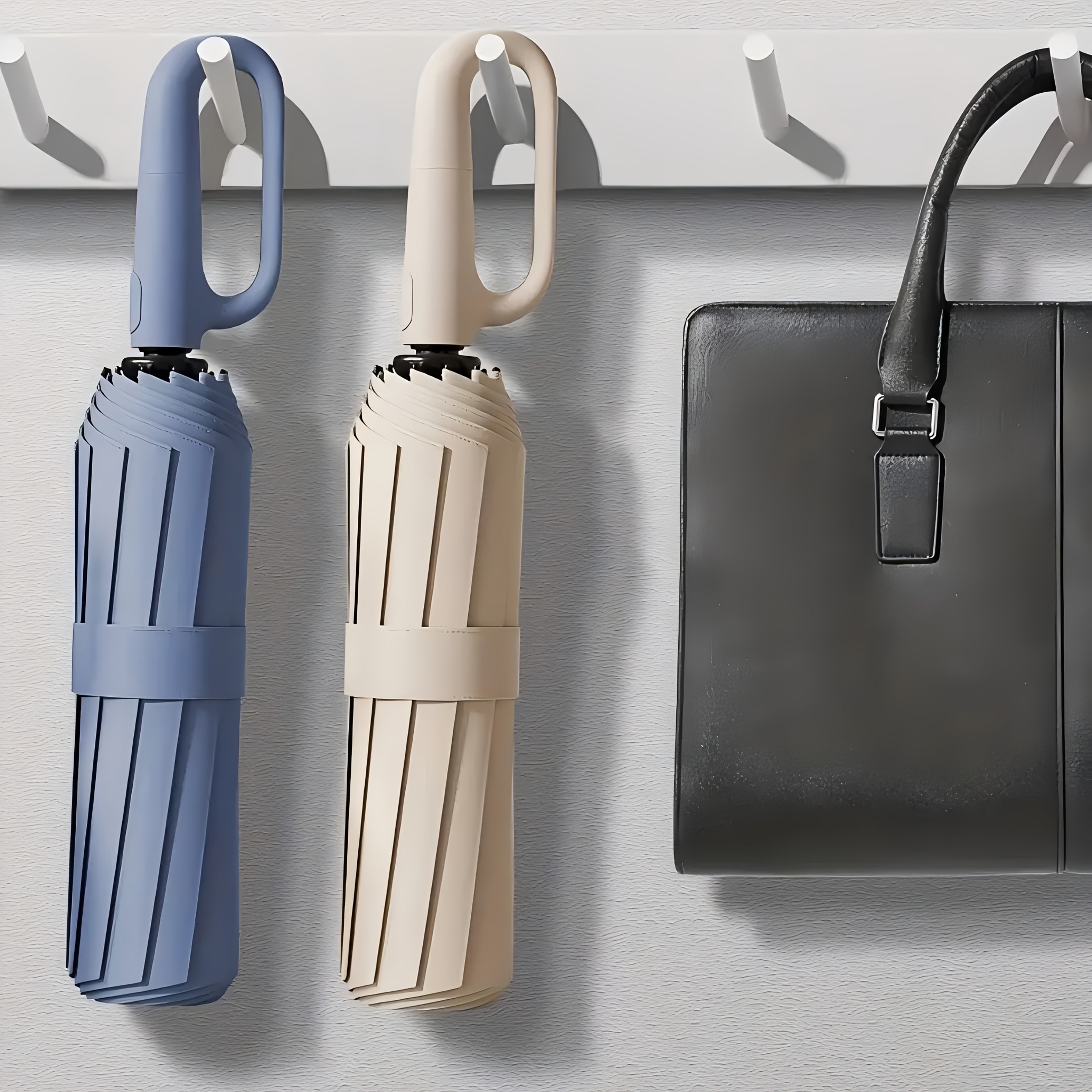 Parapluie Pliable Automatique ¨¦tanche, Protection Solaire Renforc¨¦e ¨¤ 8 Nervures avec Colle Noire, Forme Ronde, Tige en Fer, Polyvalent - Noir, ¨¦pais