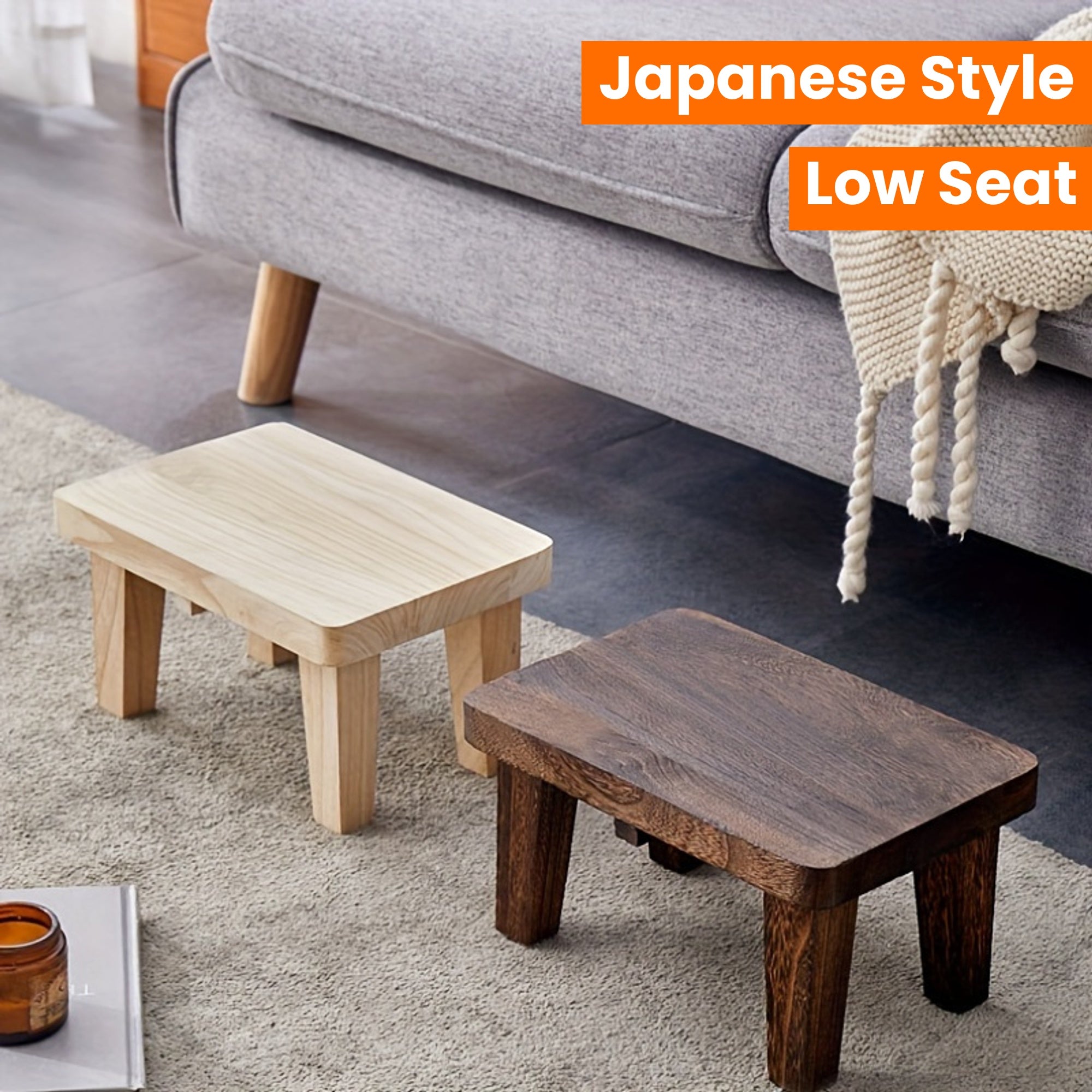1pc Solid Wood Retro Square Stool - Japanese Style Low Seat, Footstool for Living Room and Bedroom, No Cushion
