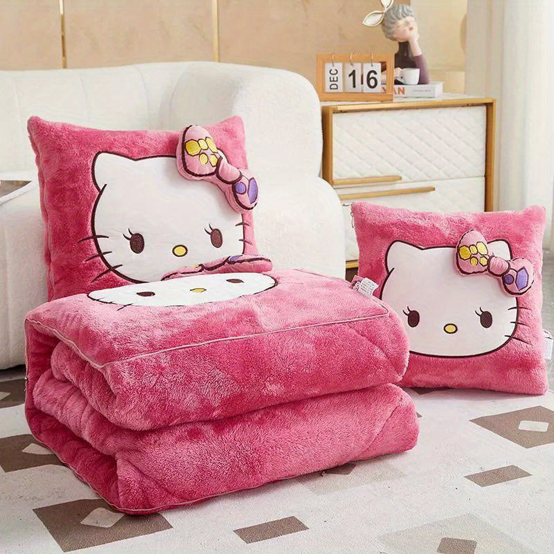 Kit Sanrio Hello Kitty 2 en 1 - Coussin et Couverture, Coussin de Si¨¨ge, Couverture et Tapis pour Climatisation de Voiture, Couverture Portable et Oreiller de Voyage - Cadeaux pour Anniversaire, Saint-Valentin, F¨ºte des M¨¨res