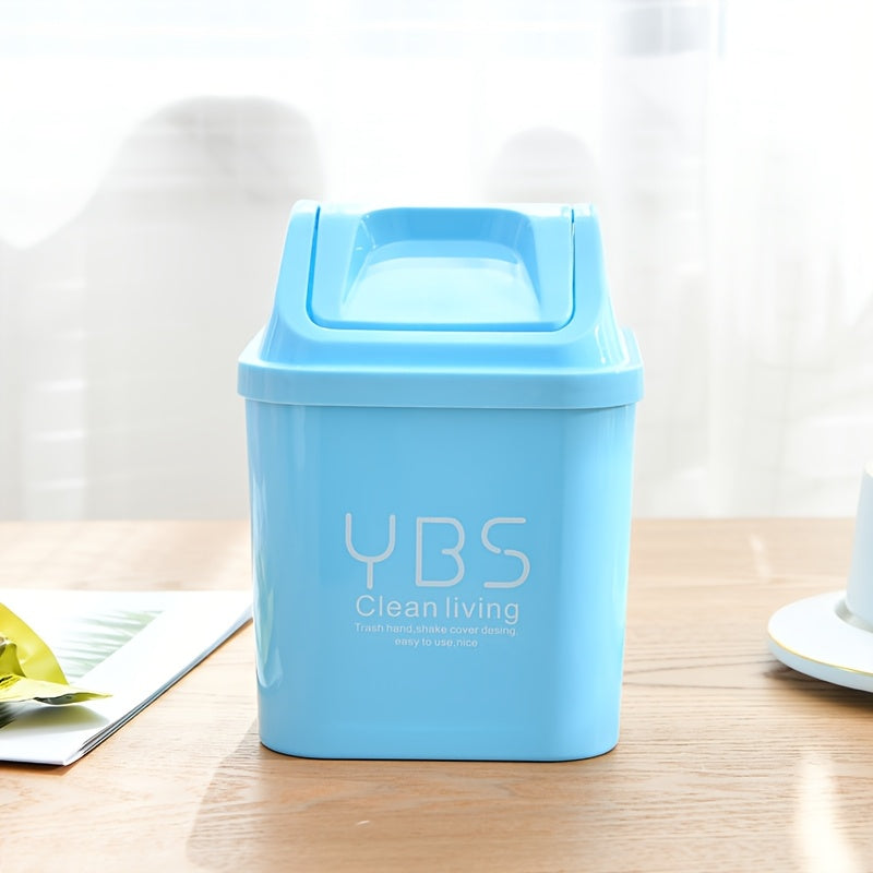 YBS Clean Living Mini Trash Can with Flip Lid ¨C Square Desktop Waste Basket for Kitchen & Living Room, Durable PP Material, Light Blue\u002FWhite\u002FPink, Compact Design for Countertop or Tabletop Use