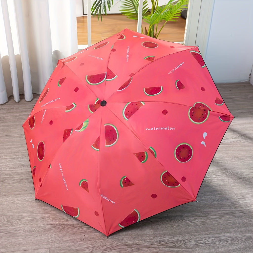 Parapluie pliant compact avec design de tranche de melon - Imperm¨¦able, protection UV, coupe-vent, parapluie de voyage portable avec cadre en m¨¦tal, s¨¦paration s¨¨che\u002Fliquide, ¨¦quipement de pluie compact, favori des ¨¦tudiants, parapluie mignon