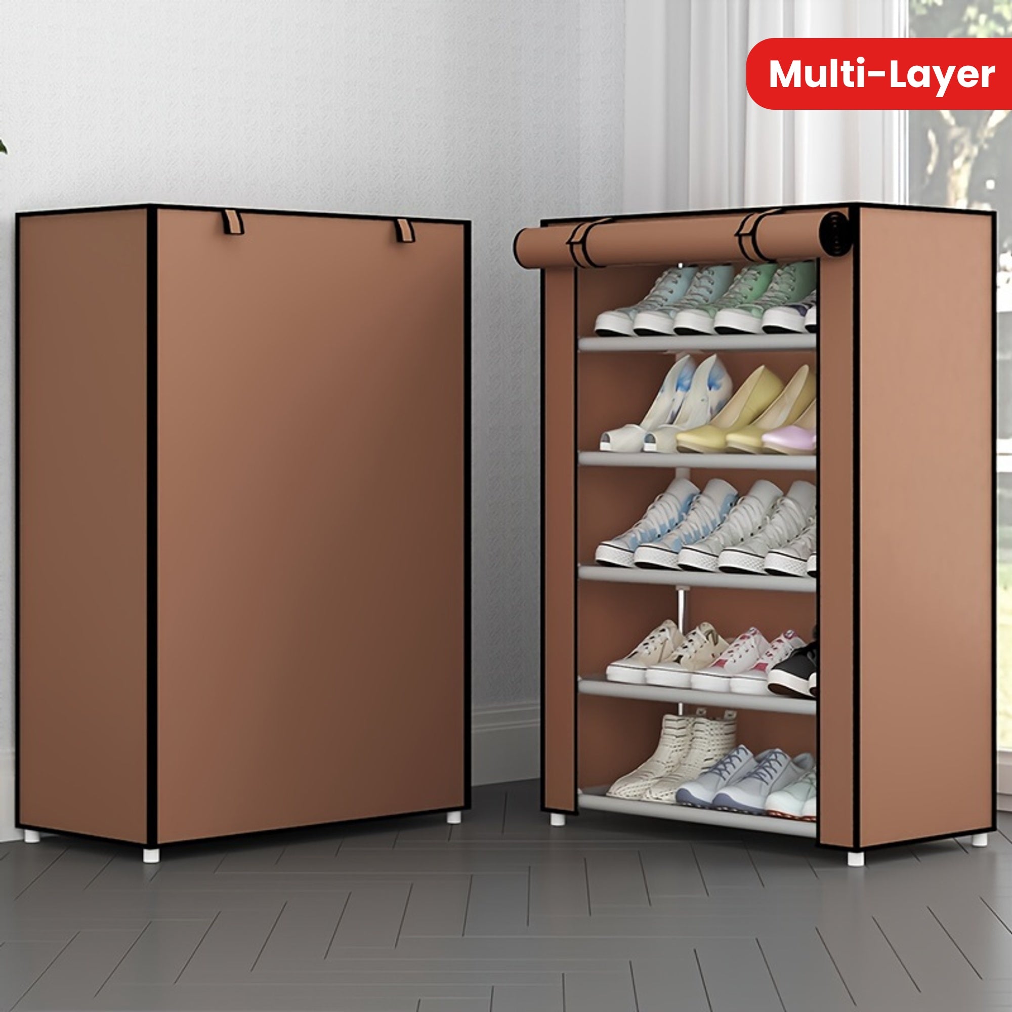 Multi-Layer Canvas Shoe Organizer with Lid - Detachable, Dustproof Boot Storage Cabinet for Home Organization, Shoe Rack, Independent