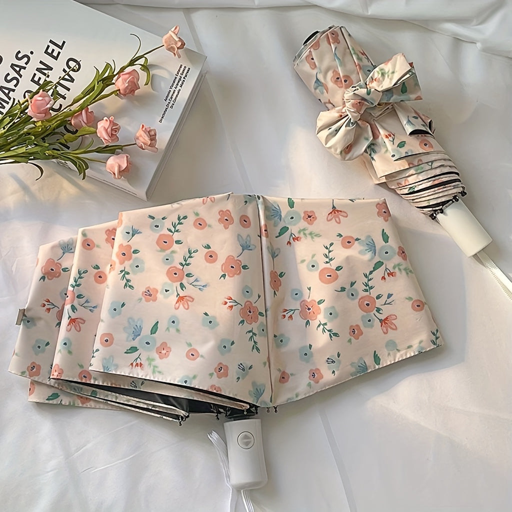 Parapluie pliant ¨¤ motif floral Partysu, l¨¦ger et portable, imperm¨¦able ¨¤ 8 baleines, protection solaire, ¨¦quipement de pluie pour les d¨¦placements quotidiens, parapluie de voyage ¨¤ main.