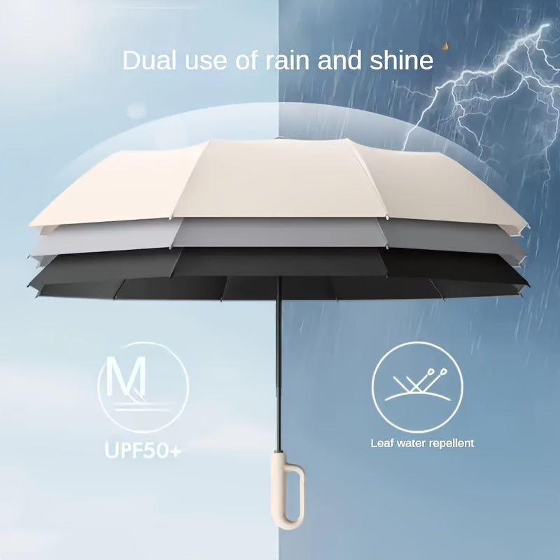 Parapluie Pliable Automatique ¨¦tanche, Protection Solaire Renforc¨¦e ¨¤ 8 Nervures avec Colle Noire, Forme Ronde, Tige en Fer, Polyvalent - Noir, ¨¦pais