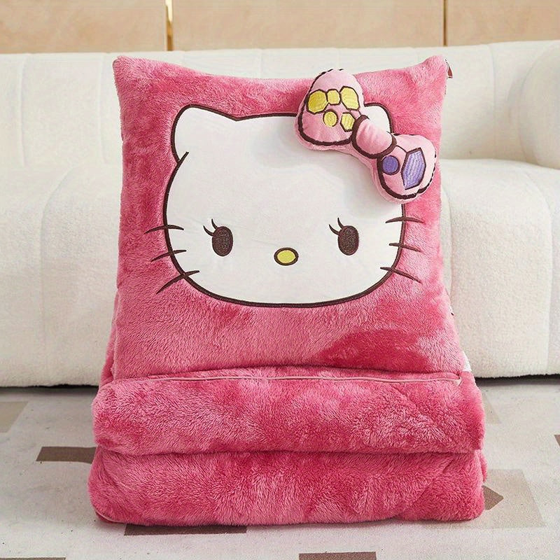 Kit Sanrio Hello Kitty 2 en 1 - Coussin et Couverture, Coussin de Si¨¨ge, Couverture et Tapis pour Climatisation de Voiture, Couverture Portable et Oreiller de Voyage - Cadeaux pour Anniversaire, Saint-Valentin, F¨ºte des M¨¨res