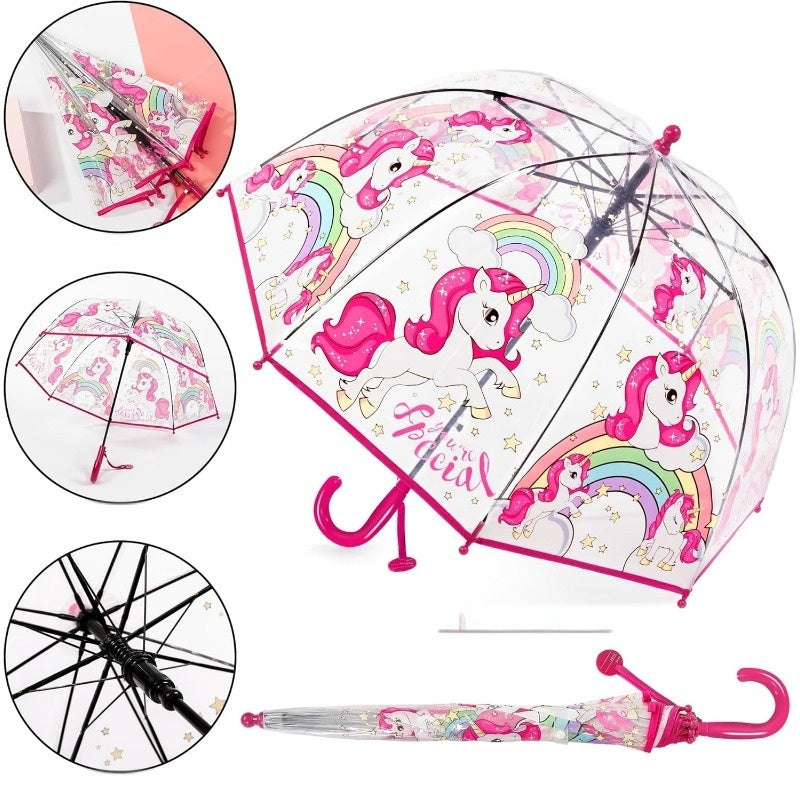 2pcs Parapluies ¨¤ Bulles Licorne, Ouverture Automatique, 8 Barres, Manche en Fibre de Carbone & PE, Auvent en PVC Hydrofuge, Manche Courb¨¦ Facile ¨¤ Tenir pour Gar?ons et Filles