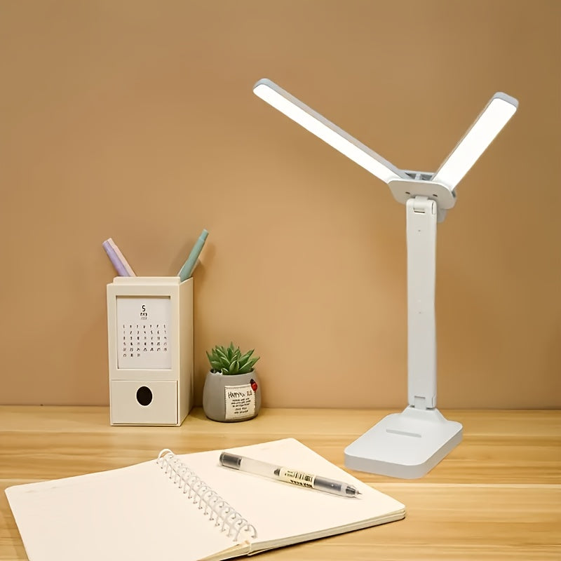 LED Dual-Headed Multifunctional Folding Desk Lamp for Student Dormitory, Study and Reading Light, Touch Charging Plug-in Small Night Light, Bedside Lamp