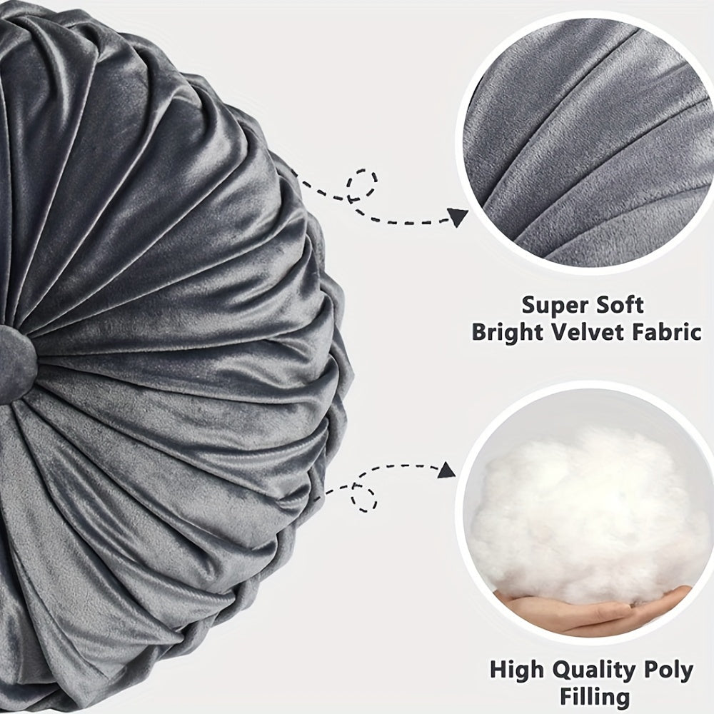 Lot de 2 Coussins D¨¦coratifs Pliss¨¦s Ronds, Coussins d'Accent ¨¦l¨¦gants en Forme de Citrouille avec Bouton Central, Coussins de Sol en Velours Vintage pour Canap¨¦, Chaise de Vanit¨¦ et Lit