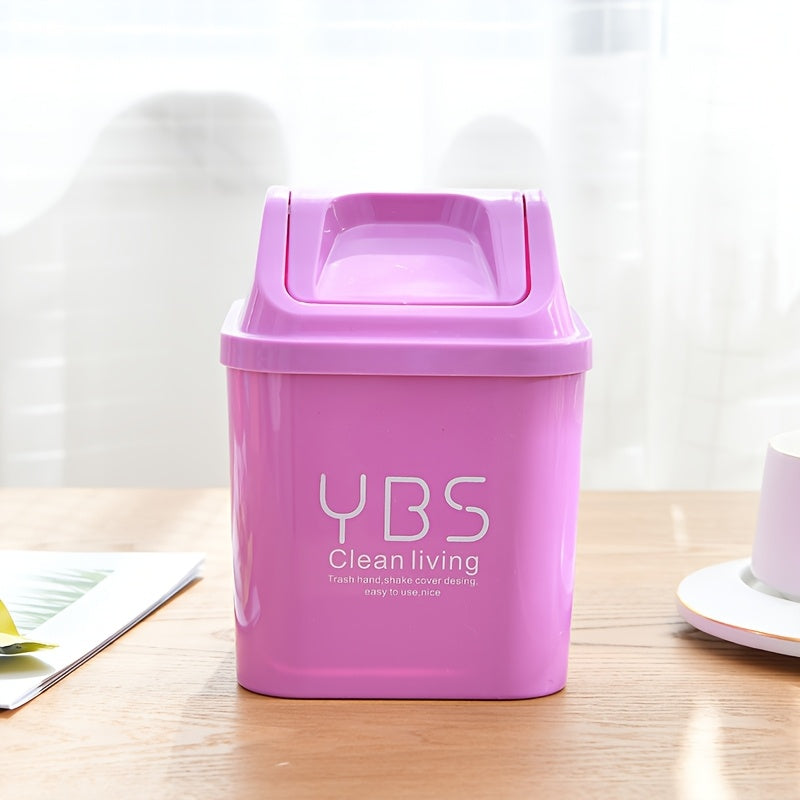 YBS Clean Living Mini Trash Can with Flip Lid ¨C Square Desktop Waste Basket for Kitchen & Living Room, Durable PP Material, Light Blue\u002FWhite\u002FPink, Compact Design for Countertop or Tabletop Use