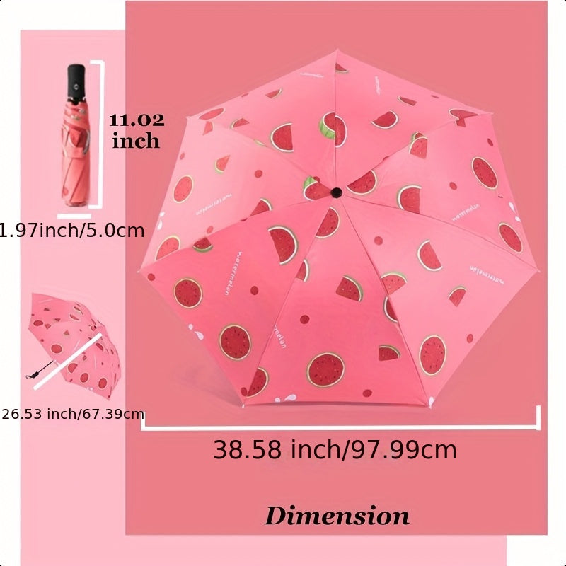 Parapluie pliant compact avec design de tranche de melon - Imperm¨¦able, protection UV, coupe-vent, parapluie de voyage portable avec cadre en m¨¦tal, s¨¦paration s¨¨che\u002Fliquide, ¨¦quipement de pluie compact, favori des ¨¦tudiants, parapluie mignon