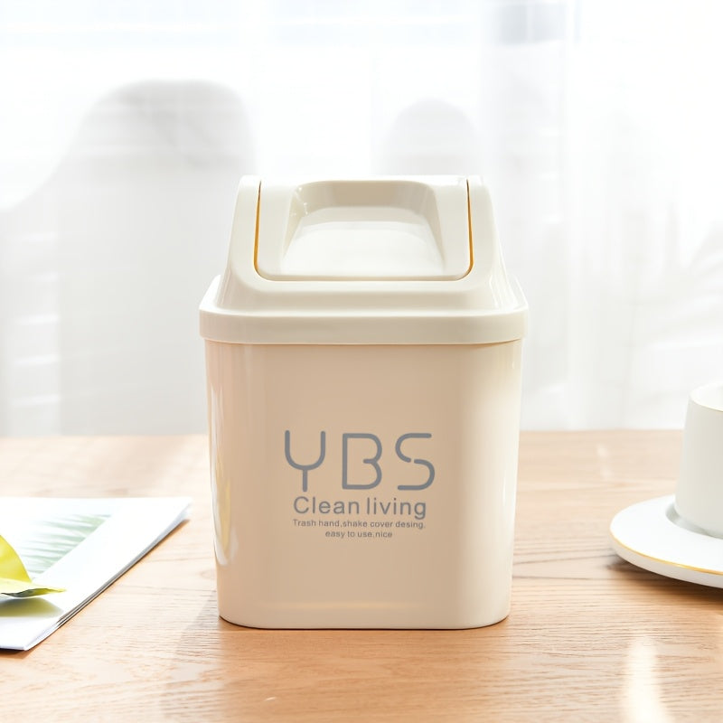 YBS Clean Living Mini Trash Can with Flip Lid ¨C Square Desktop Waste Basket for Kitchen & Living Room, Durable PP Material, Light Blue\u002FWhite\u002FPink, Compact Design for Countertop or Tabletop Use