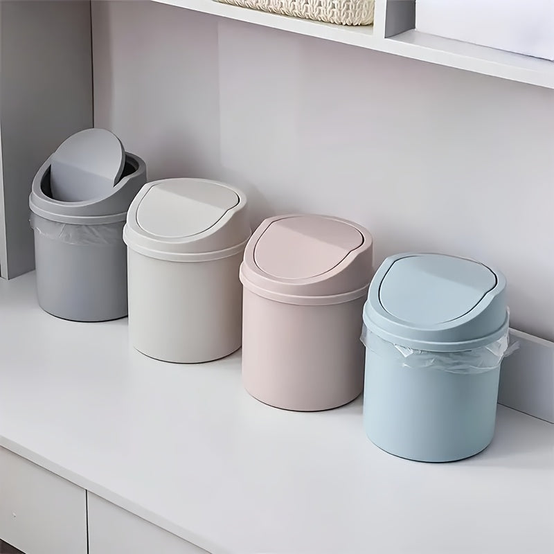1pc\u002F2pcs Press-to-Open Desktop Trash Can - Sleek Nordic-Inspired Design, Twist Lid in Light Gray\u002FWhite, Ideal for Office & Coffee Bar, Compact Plastic Waste Bin